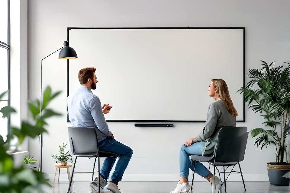 Adviseur en transportondernemer bespreken verkoopstrategie naast een whiteboard in Tilburg
