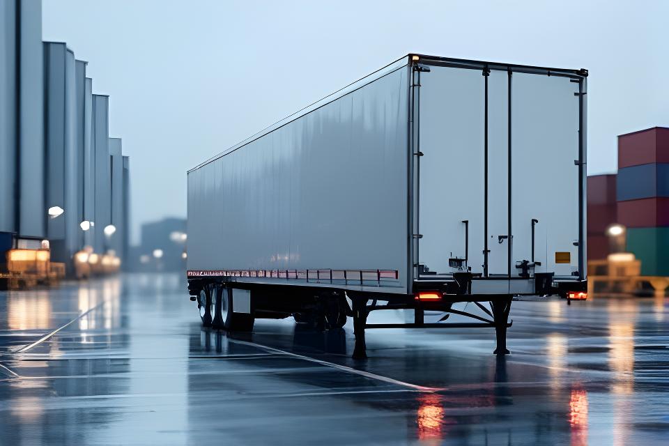 Reefer trailer bij een distributiecentrum met gesloten laadklep en temperatuurgevoelige logistiek