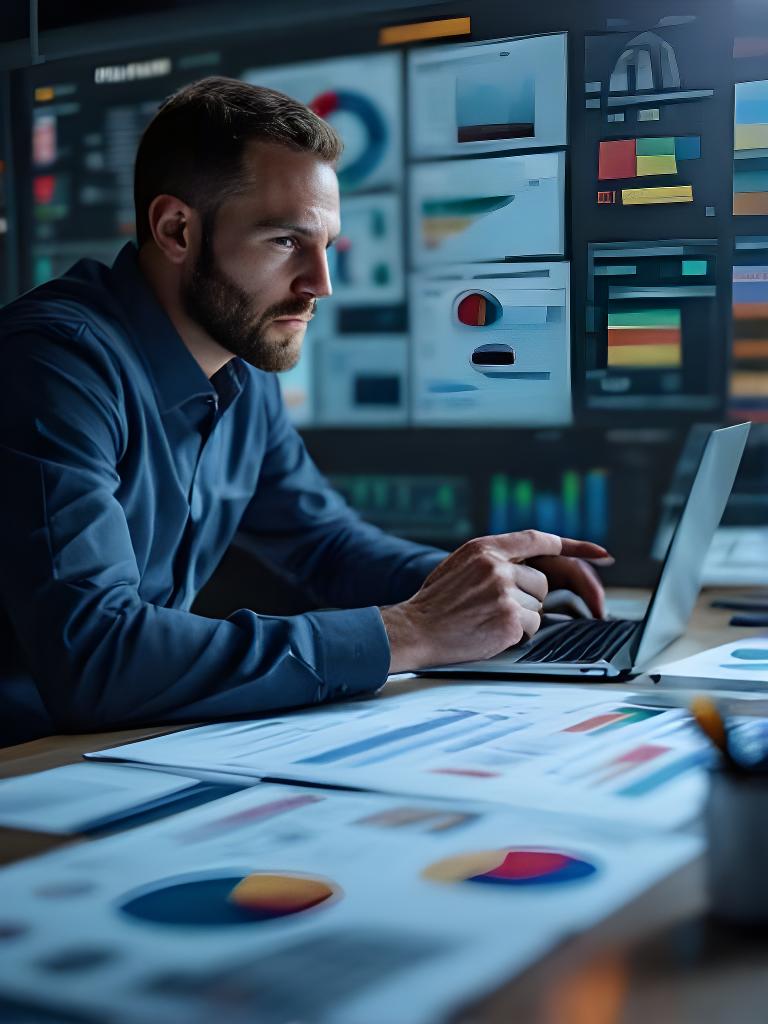 Transportmanager die TMS-processen analyseert aan een bureau met planningsoverzichten, handgeschreven notities en een laptop